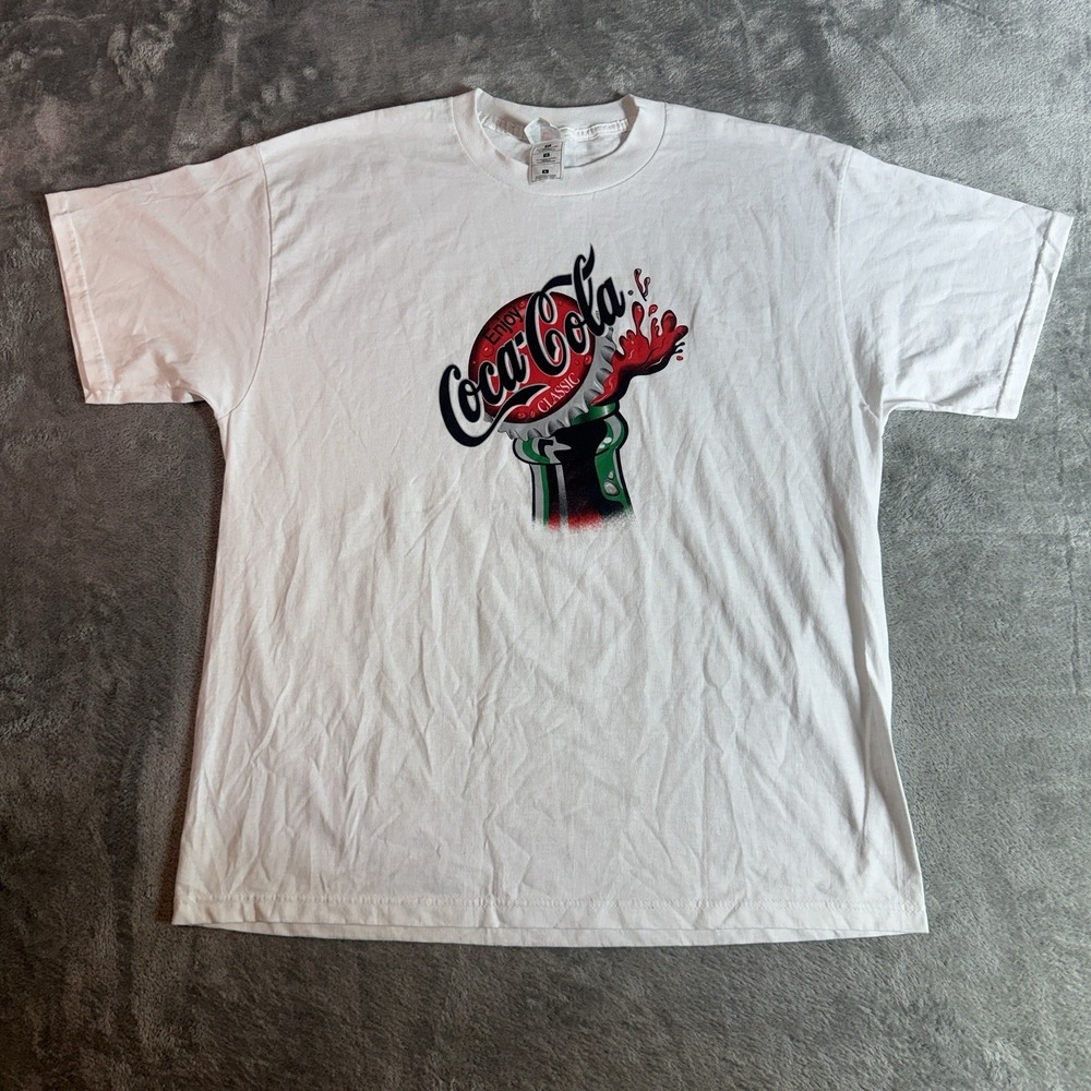 Vintage Coca Cola Shirt Mens XL White Enjoy‎ Classic Bottle Cap Graphic Tee Y2K